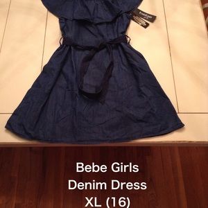 Girls Bebe off the shoulder denim dress